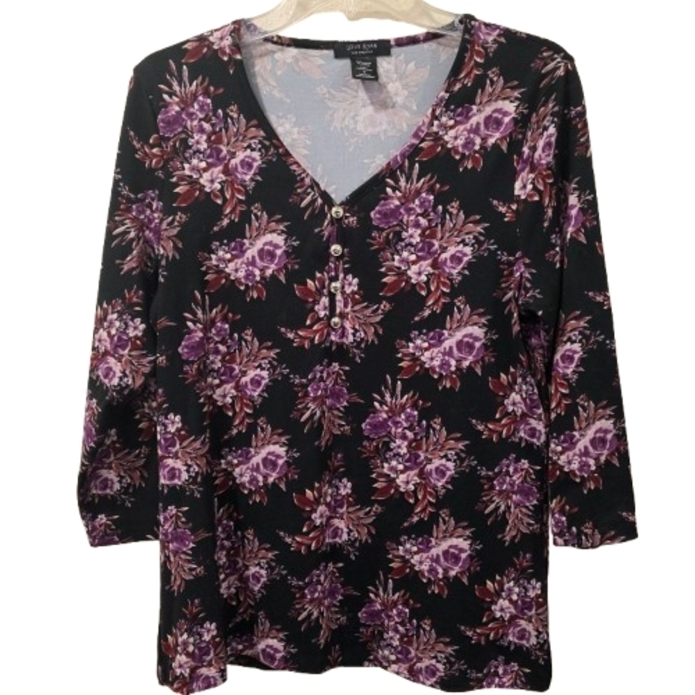 Sage HARBOR Elegant Floral V-Neck Blouse